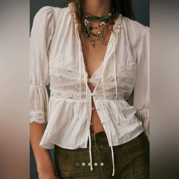 NWT FREE PEOPLE INTIMATELY Forever Young Bed Jacket | White Alyssum - Picture 5 of 16